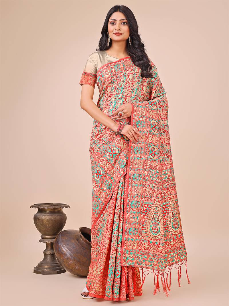 cream cotton fabric with with jacquard work and zari weaving saree with blouse