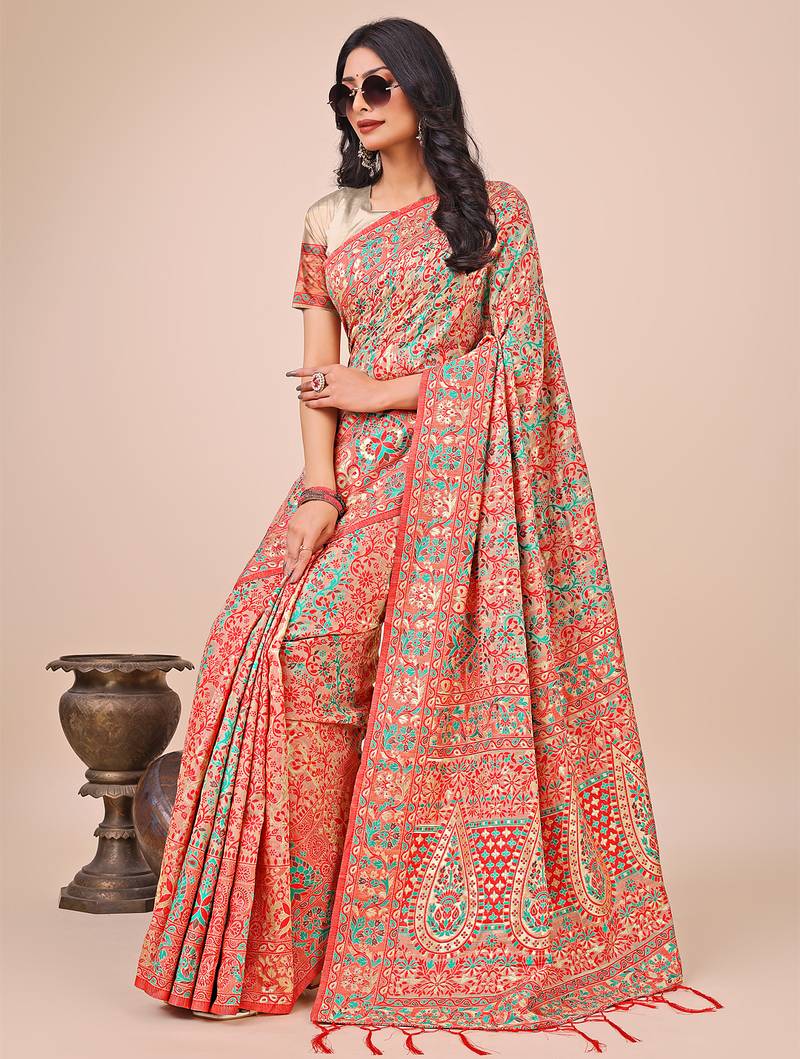 cream cotton fabric with with jacquard work and zari weaving saree with blouse