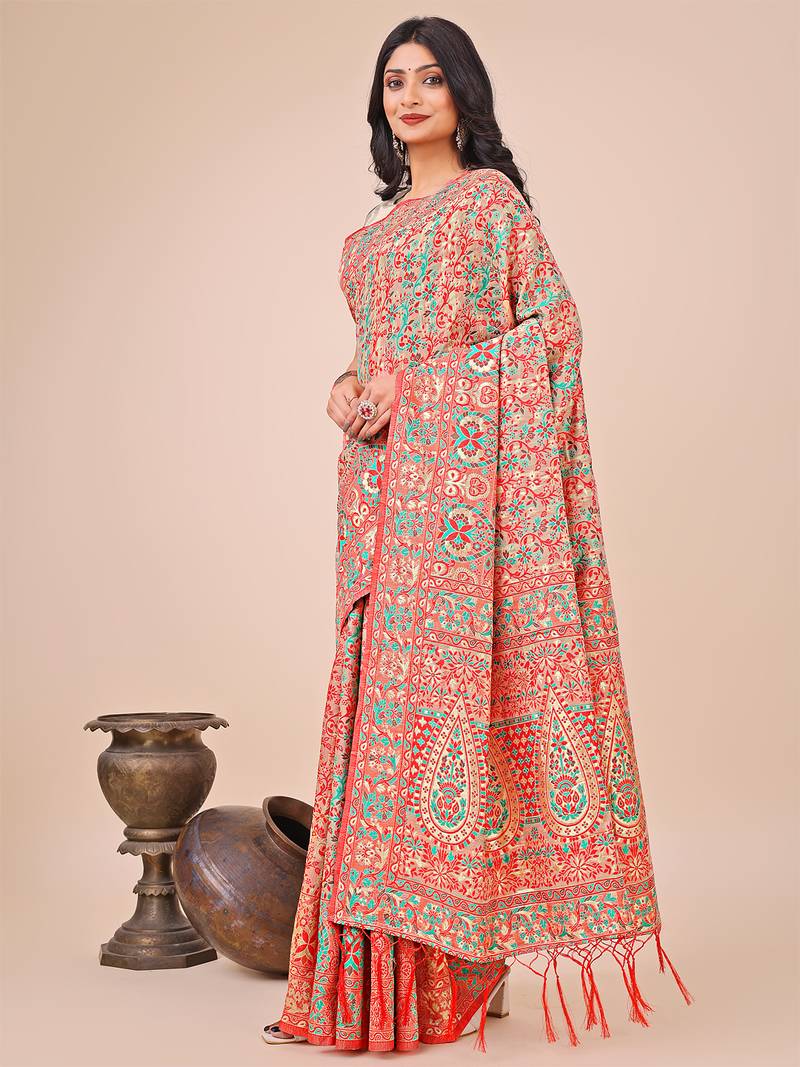 cream cotton fabric with with jacquard work and zari weaving saree with blouse