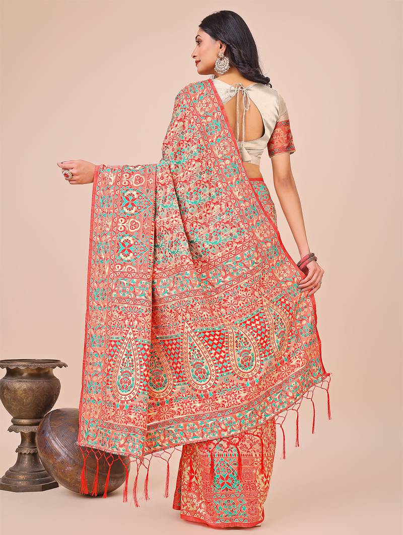 cream cotton fabric with with jacquard work and zari weaving saree with blouse