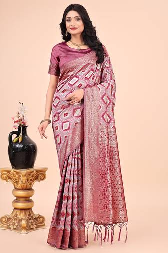 pink cotton fabric with with jacquard work and zari weaving saree with blouse