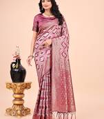 pink cotton fabric with with jacquard work and zari weaving saree with blouse
