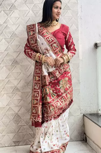 New Heavy Soft Silk Embroidered Work Women's Saree With Blouse Set 