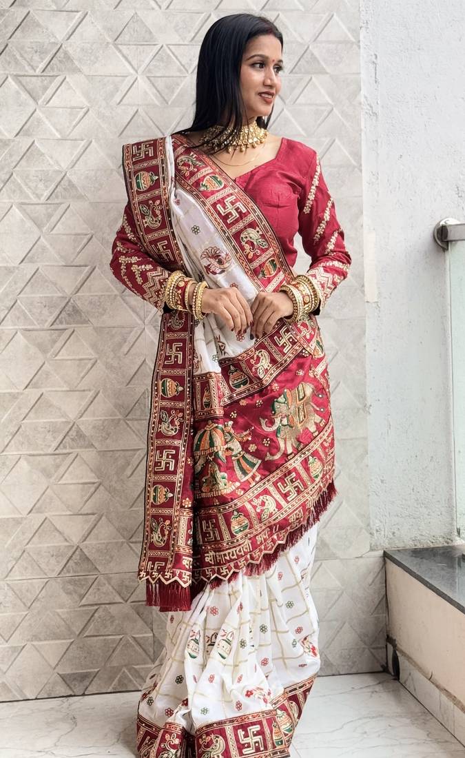 New Heavy Soft Silk Embroidered Work Women's Saree With Blouse Set 