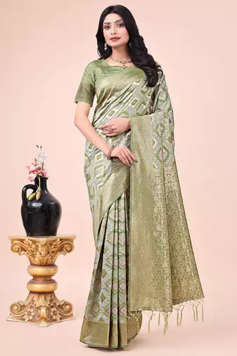 mhendi green cotton fabric with with jacquard work and zari weaving saree with blouse