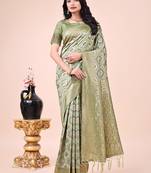 mhendi green cotton fabric with with jacquard work and zari weaving saree with blouse