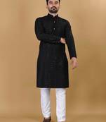 Black cotton rayon sequins work straight men's kurta pyjama