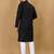 Black cotton rayon sequins work straight men's kurta pyjama