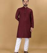 Maroon cotton rayon sequins work straight men's kurta pyjama