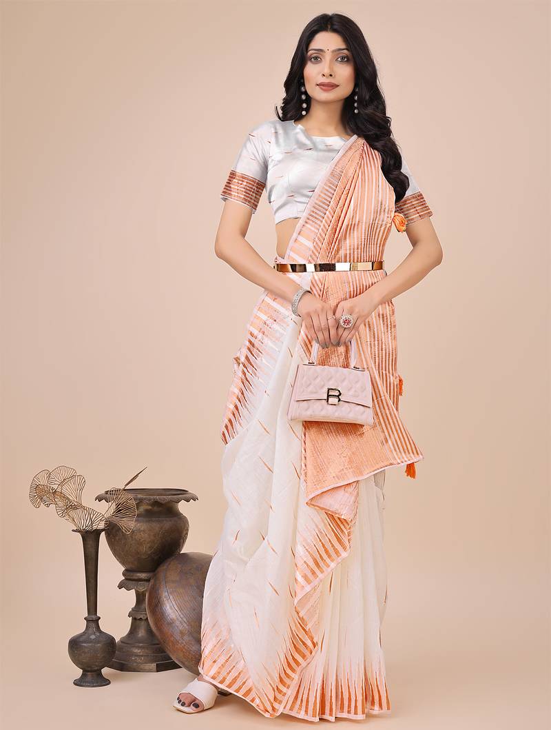 white linen cotton with jacquard work and zari weaving saree with blouse
