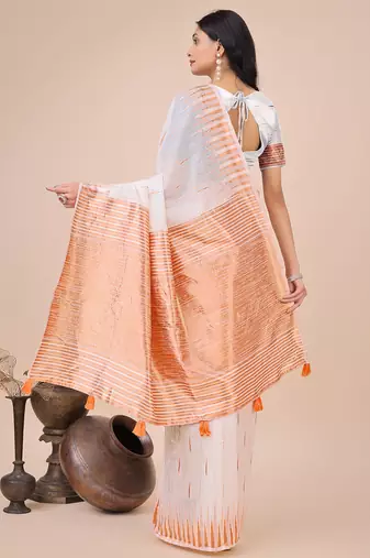 white linen cotton with jacquard work and zari weaving saree with blouse