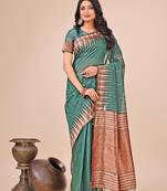green linen cotton with jacquard work and zari weaving saree with blouse