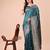 turquoise lichi art silk with woven zari work saree with blouse