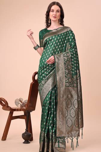 green lichi art silk with woven zari work saree with blouse