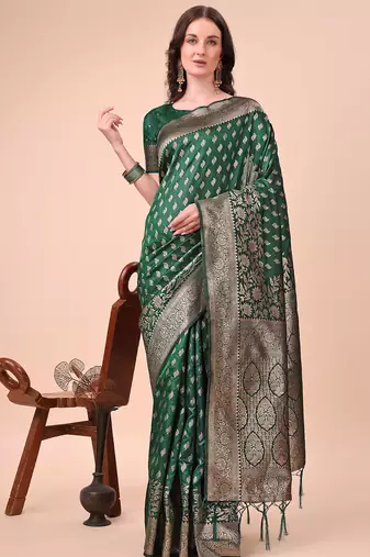 green lichi art silk with woven zari work saree with blouse