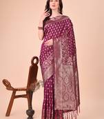 purple lichi art silk with woven zari work saree with blouse