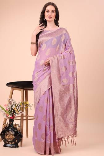 light pink cotton fabric with with jacquard work and zari weaving saree with blouse