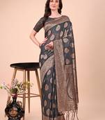 black cotton fabric with with jacquard work and zari weaving saree with blouse