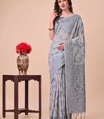 grey cotton fabric with with jacquard work and zari weaving saree with blouse