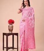 pink cotton fabric with with jacquard work and zari weaving saree with blouse