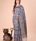 navy blue cotton fabric with with jacquard work and zari weaving saree with blouse