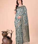green cotton fabric with with jacquard work and zari weaving saree with blouse