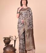 brown cotton fabric with with jacquard work and zari weaving saree with blouse