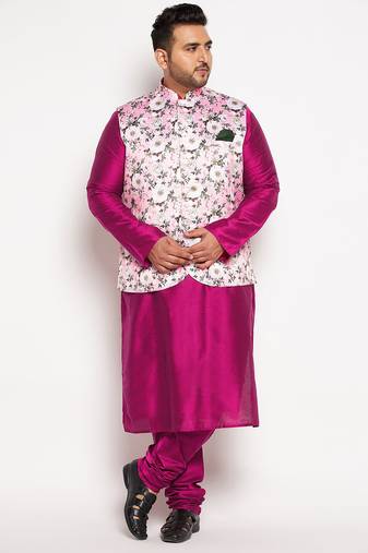 frusia pink viscose blend jacket kurta pyjama set