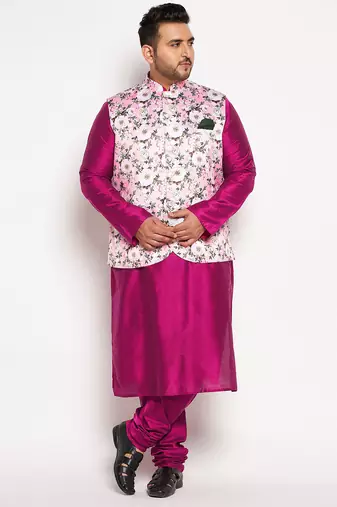 frusia pink viscose blend jacket kurta pyjama set