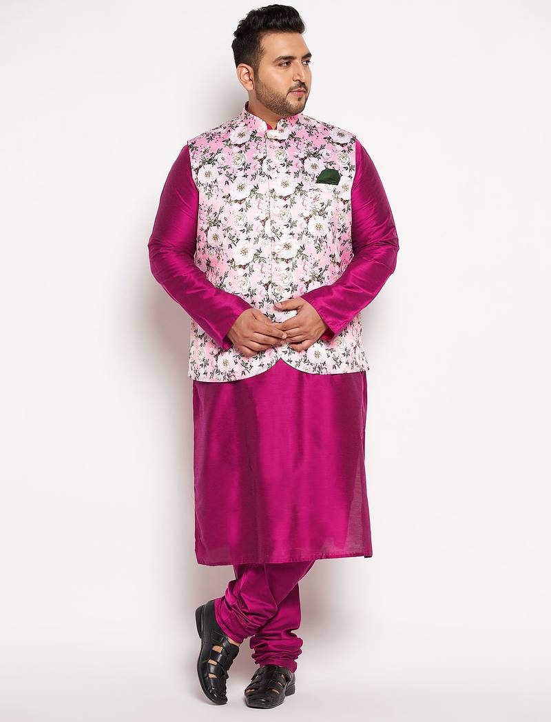 frusia pink viscose blend jacket kurta pyjama set