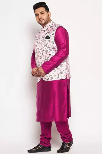 frusia pink viscose blend jacket kurta pyjama set