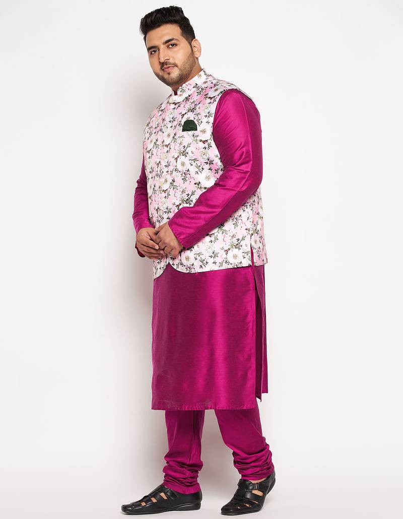 frusia pink viscose blend jacket kurta pyjama set