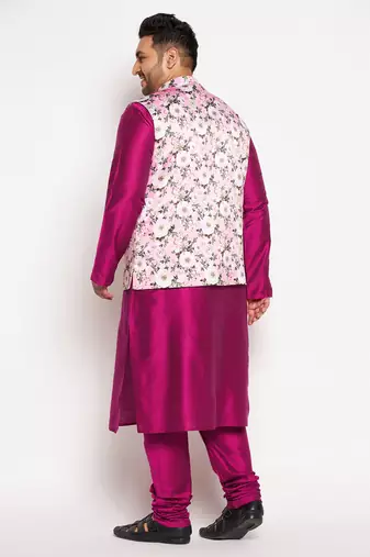 frusia pink viscose blend jacket kurta pyjama set