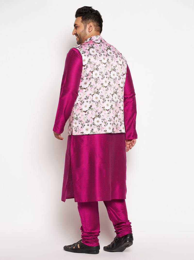 frusia pink viscose blend jacket kurta pyjama set