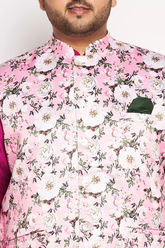 frusia pink viscose blend jacket kurta pyjama set