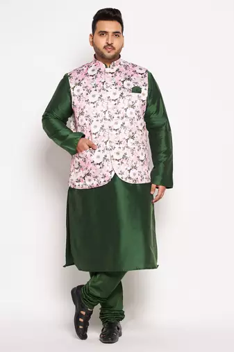 green and pink viscose blend jacket kurta pyjama set