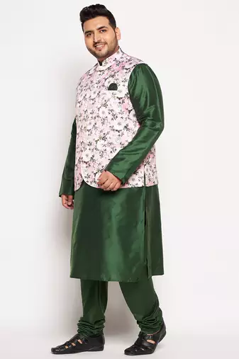 green and pink viscose blend jacket kurta pyjama set