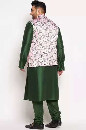 green and pink viscose blend jacket kurta pyjama set