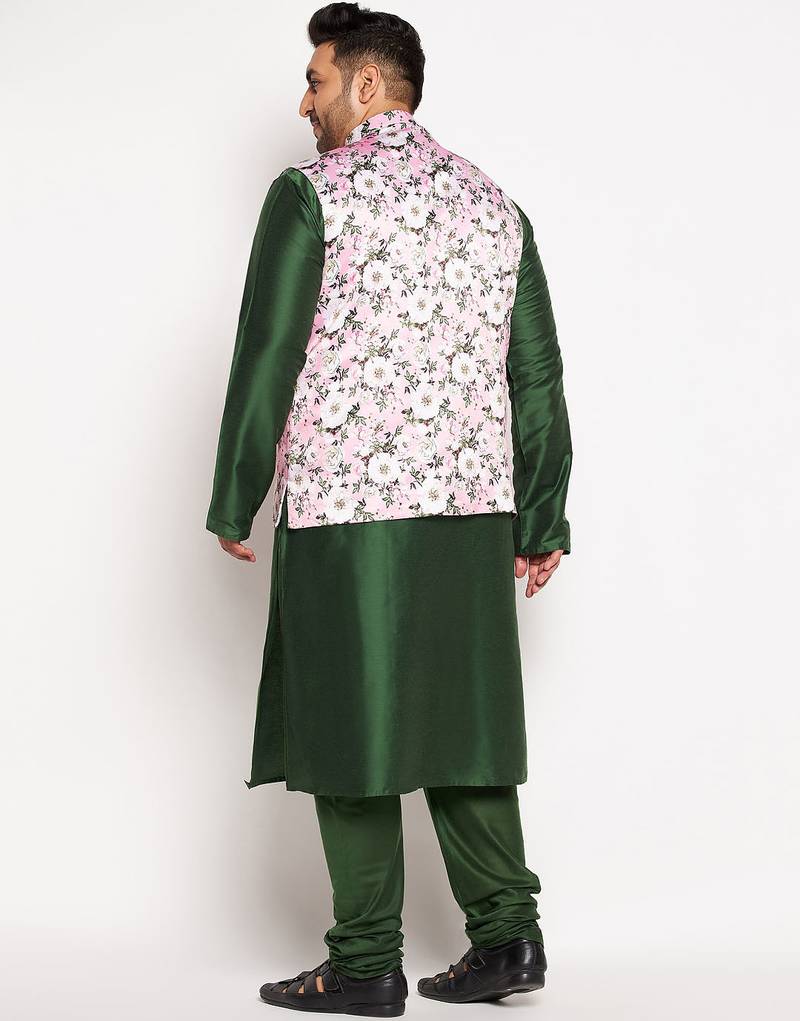 green and pink viscose blend jacket kurta pyjama set