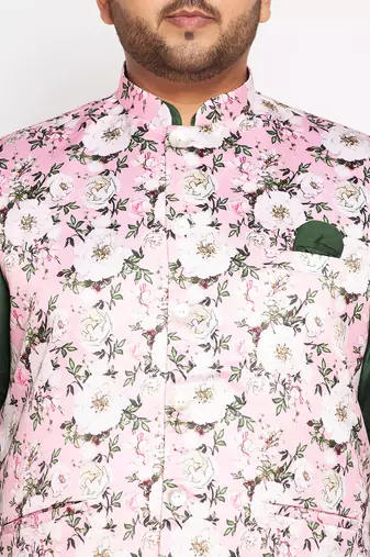green and pink viscose blend jacket kurta pyjama set