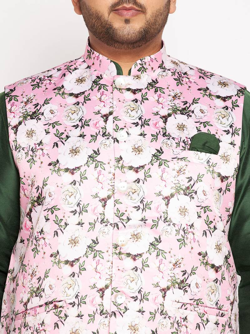 green and pink viscose blend jacket kurta pyjama set