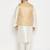 beige and cream silk blend jacket, kurta and pyjama set