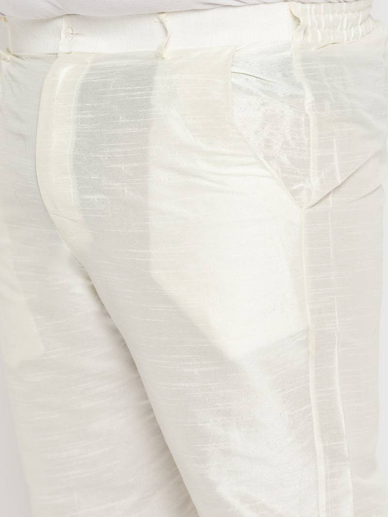 beige and cream silk blend jacket, kurta and pyjama set