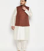 cream and coffee silk blend jacket, kurta and pyjama set