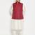 cream and maroon silk blend jacket, kurta and pyjama set