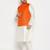 orange and cream silk blend jacket, kurta and pyjama set
