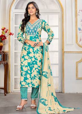 Sea green digital print with embroidery riyon salwar kameez with two pocket 1