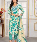 Sea green digital print with embroidery riyon salwar kameez with two pocket