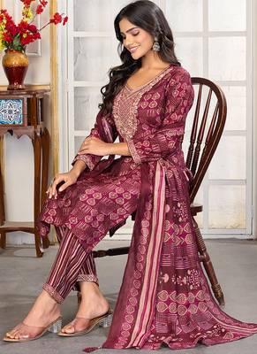 Maroon digital print with embroidery chanderi salwar kameez with two pocket 4