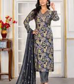 Navy blue digital print with embroidery chanderi salwar kameez with two pocket